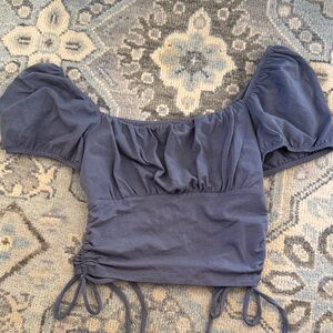 Hollister Slate Blue Off-Shoulder Puff Sleeve Crop Top